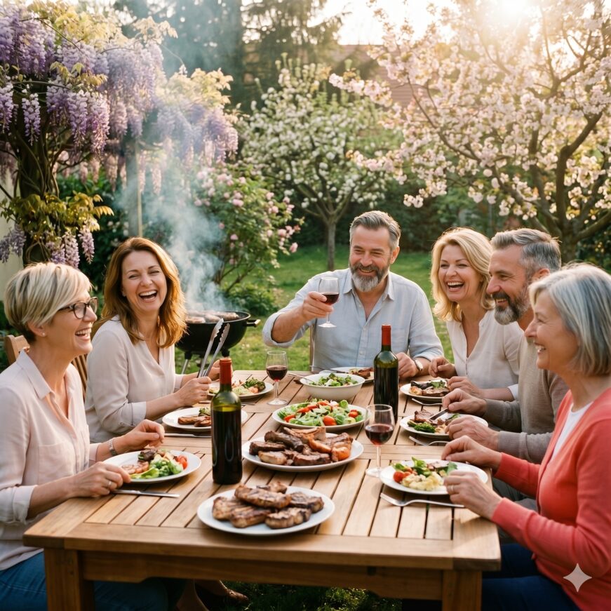 Grillen im Garten (Symbolbild, mit KI erstellt)